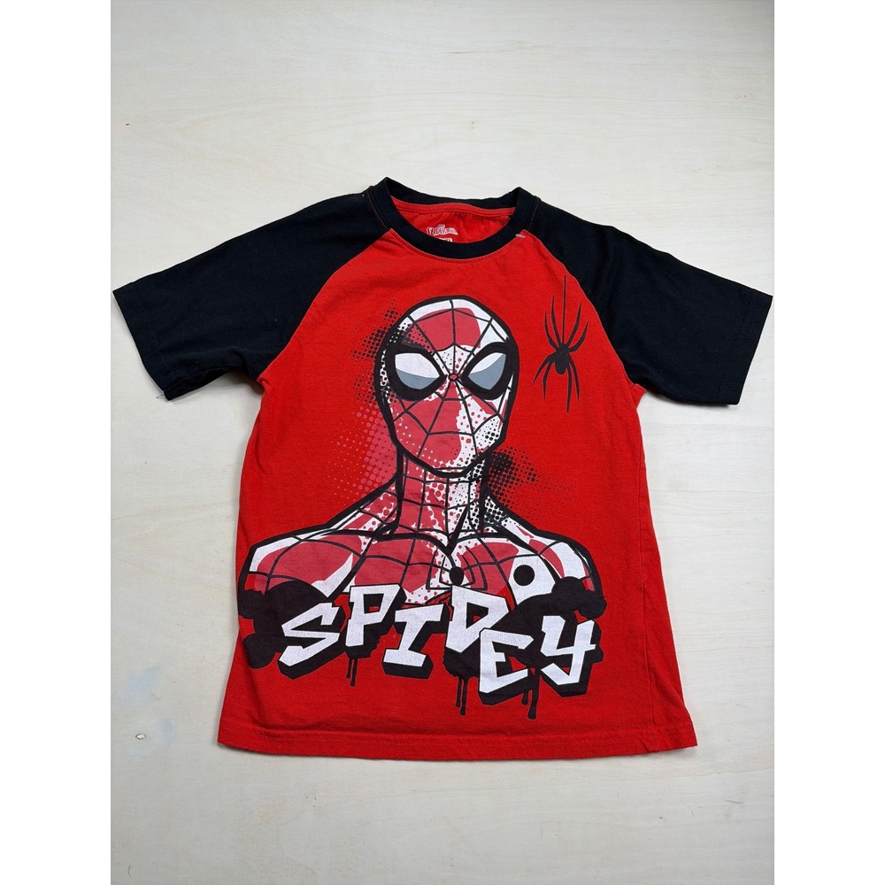 Marvel Spider-Man Spidey Graphic Raglan T-Shirt Red Black Boys Size S 8 Cotton